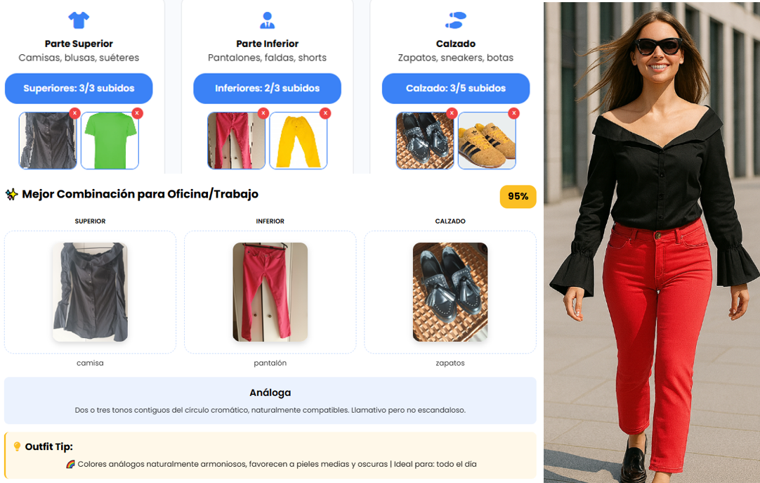 Ejemplo de outfit recomendado por NoShopiA - Camisa negra con pantalón sandía y zapatos negros